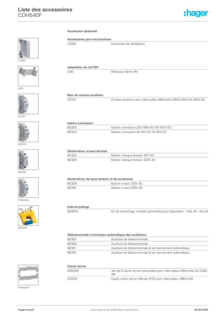 Image Hager Fiche technique du produit CDH840F | Hager France
