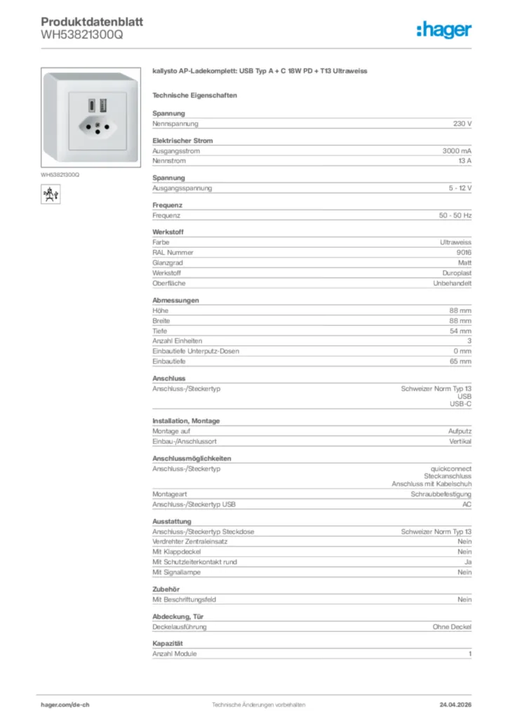 Bild Hager Produktdatenblatt WH53821300Q | Hager Schweiz