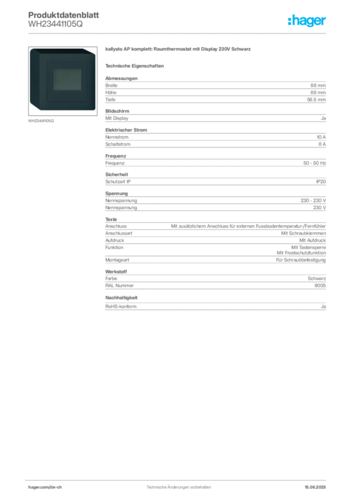 Bild Hager Produktdatenblatt WH23441105Q | Hager Schweiz