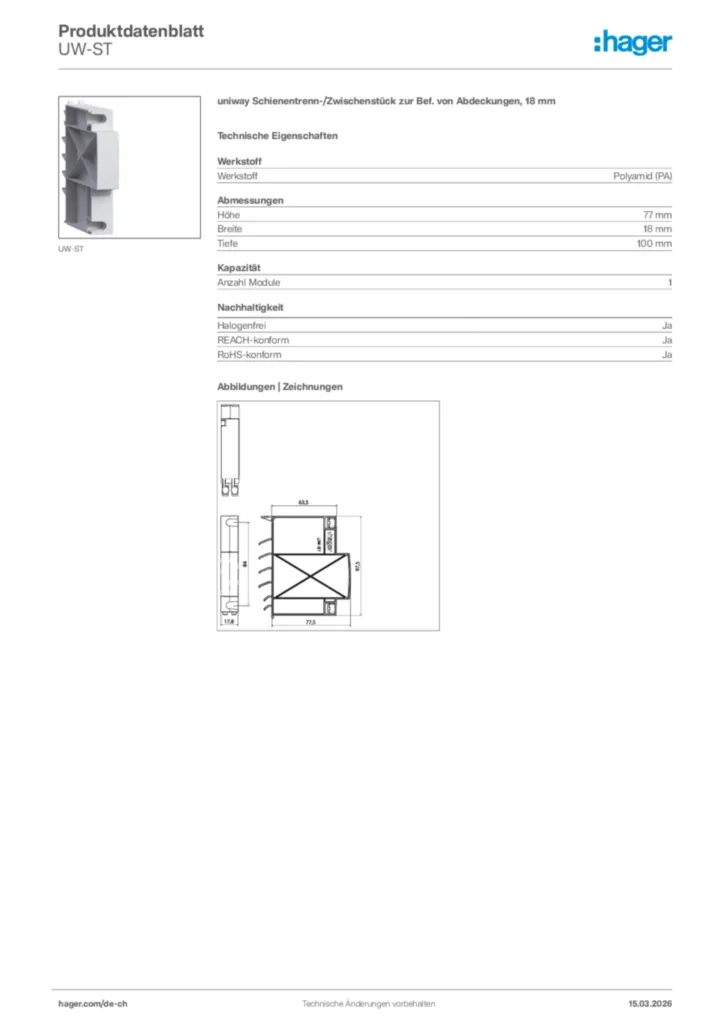 Bild Hager Produktdatenblatt UW-ST | Hager Schweiz