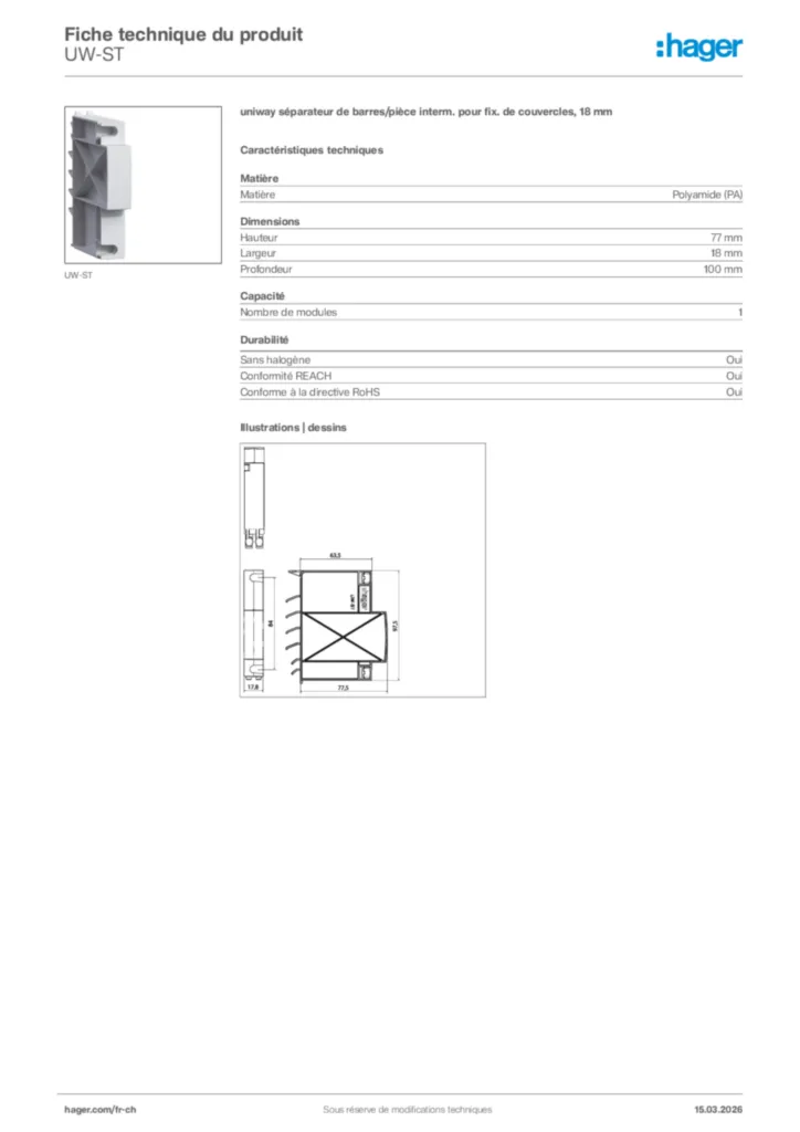 Image Hager Fiche technique du produit UW-ST | Hager Suisse