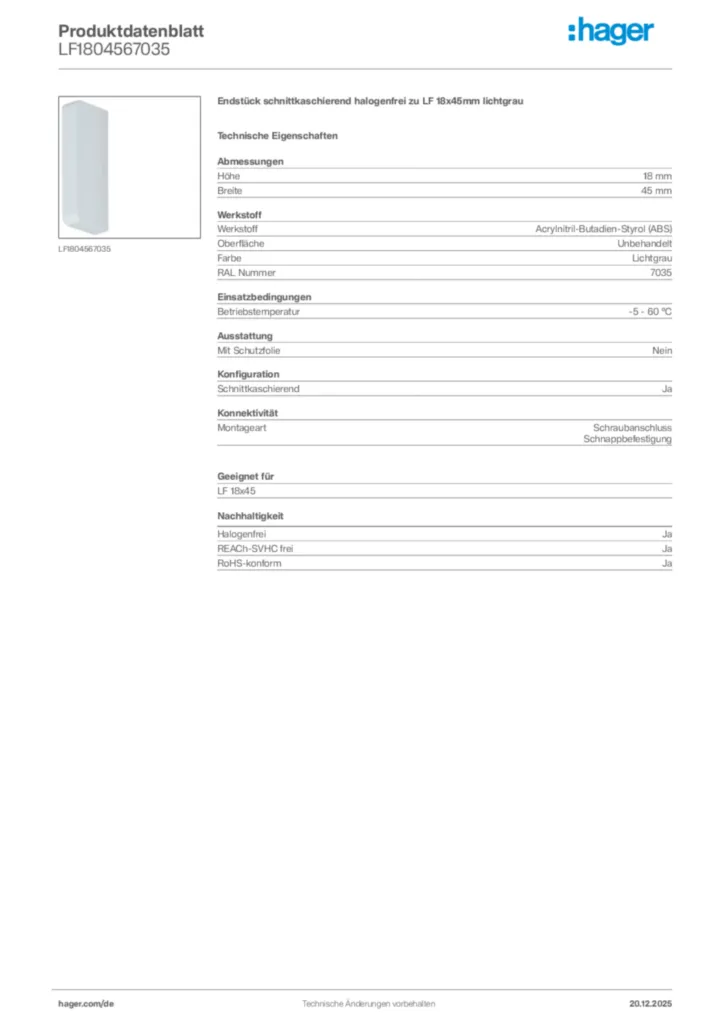 Bild Hager Produktdatenblatt LF1804567035 | Hager Deutschland