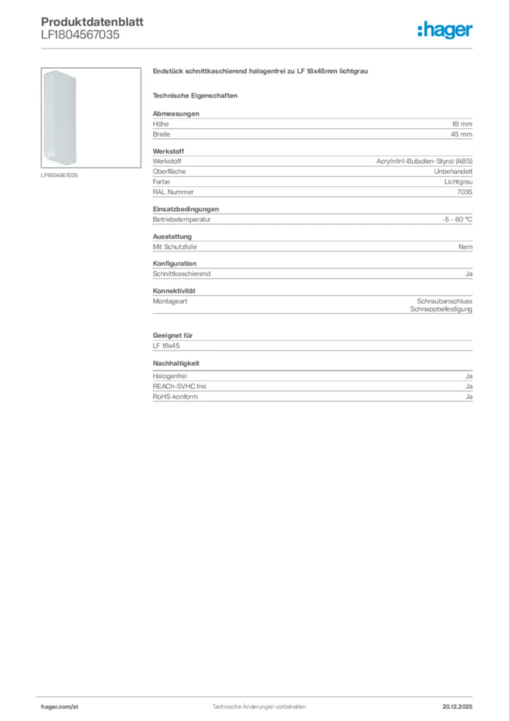 Bild Hager Produktdatenblatt LF1804567035 | Hager Deutschland