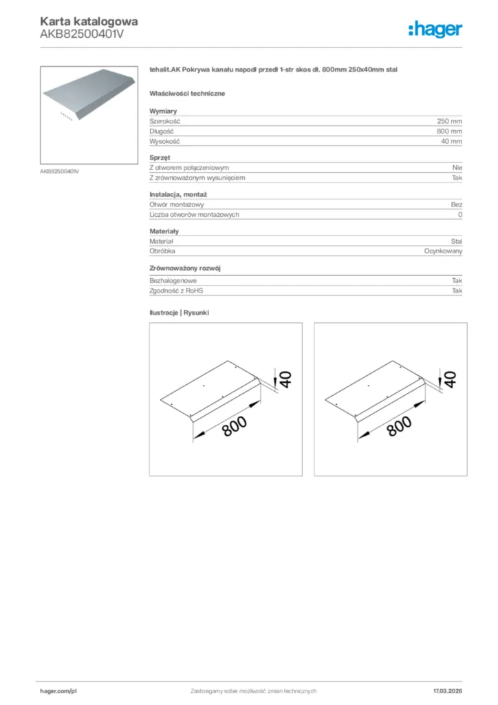 Zdjęcie Hager Karta katalogowa AKB82500401V | Hager Polska