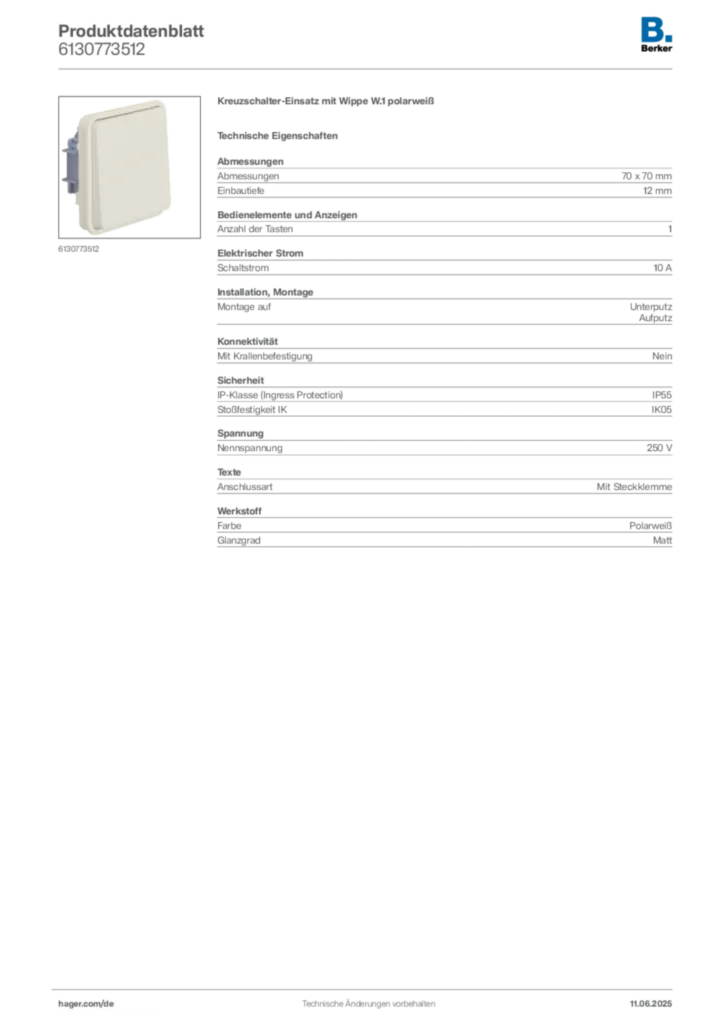Bild Berker Produktdatenblatt 6130773512 | Hager Deutschland