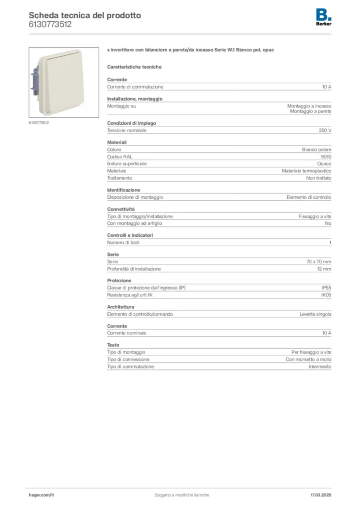 Immagine Berker Scheda tecnica del prodotto 6130773512 | Hager Italia