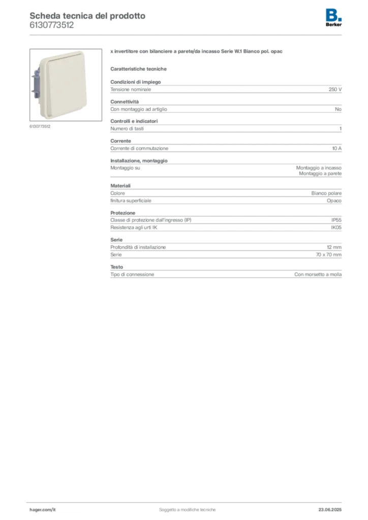 Immagine Berker Scheda tecnica del prodotto 6130773512 | Hager Italia