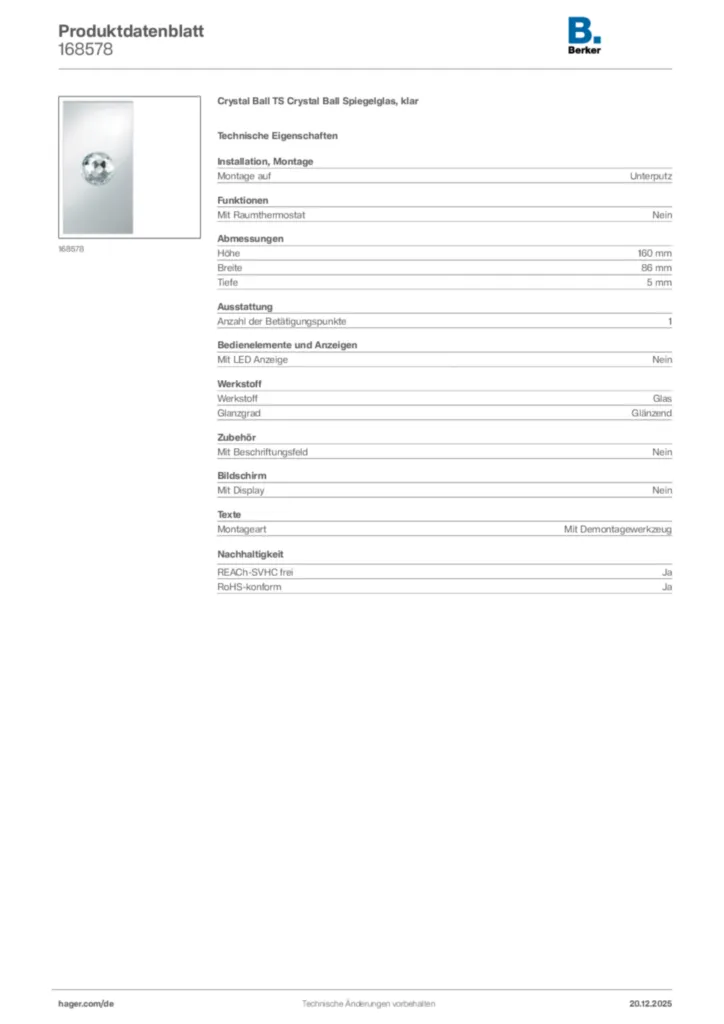 Bild Berker Produktdatenblatt 168578 | Hager Deutschland