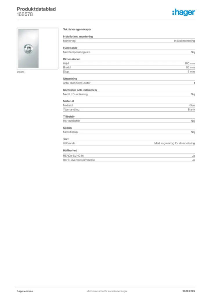 Bild Hager Produktdatablad 168578 | Hager Sverige
