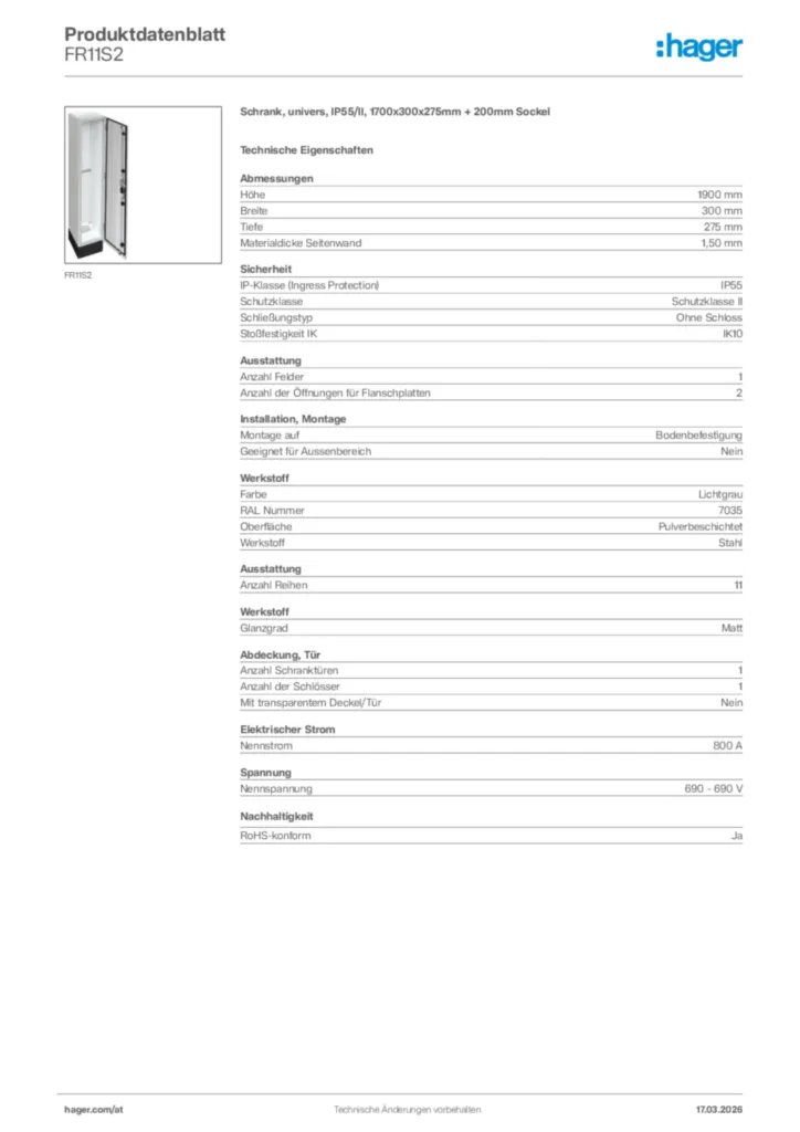 Bild Hager Produktdatenblatt FR11S2 | Hager Deutschland