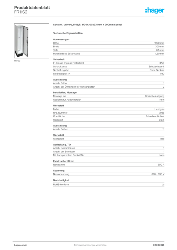 Bild Hager Produktdatenblatt FR11S2 | Hager Deutschland