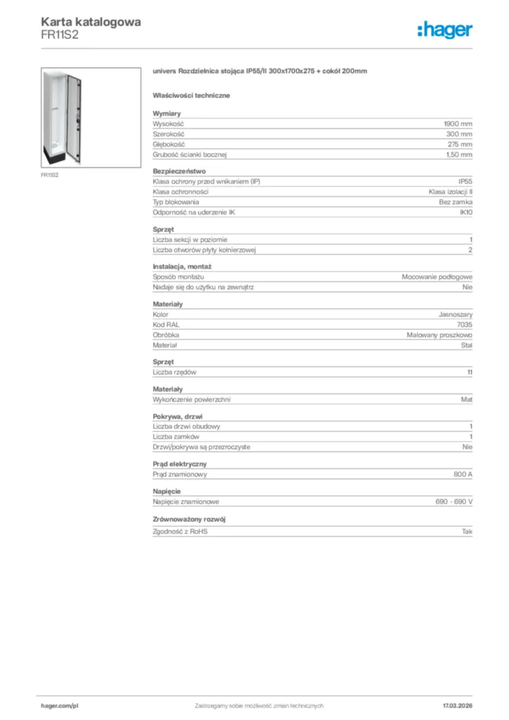 Zdjęcie Hager Karta katalogowa FR11S2 | Hager Polska