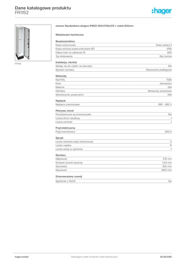 Zdjęcie Hager Karta katalogowa FR11S2 | Hager Polska