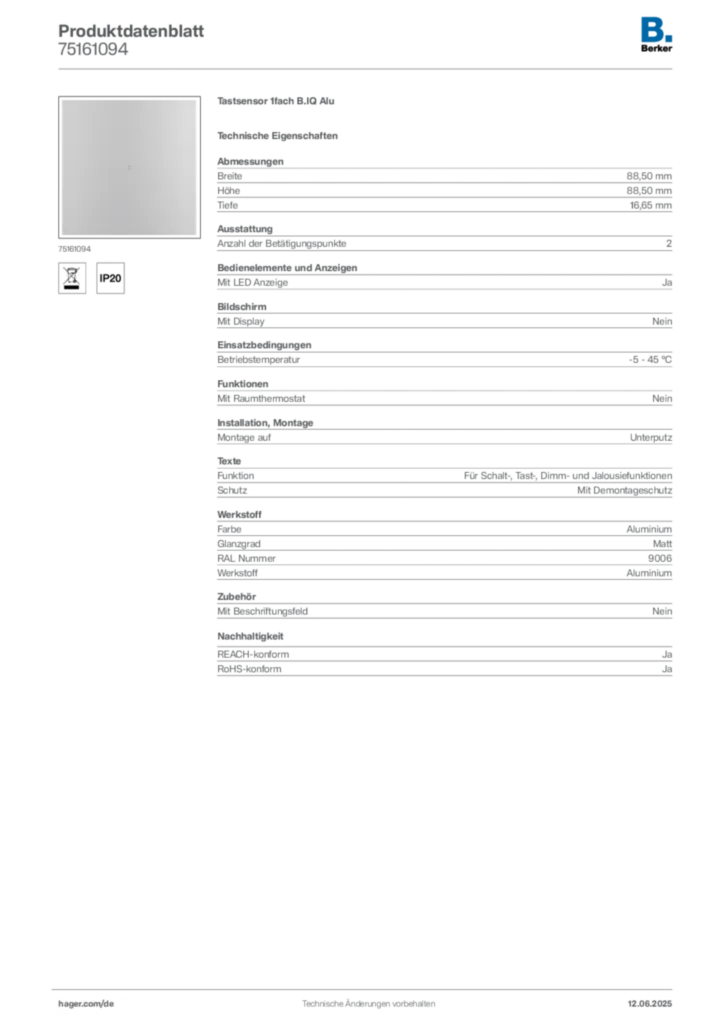 Berker Produktdatenblatt 75161094
