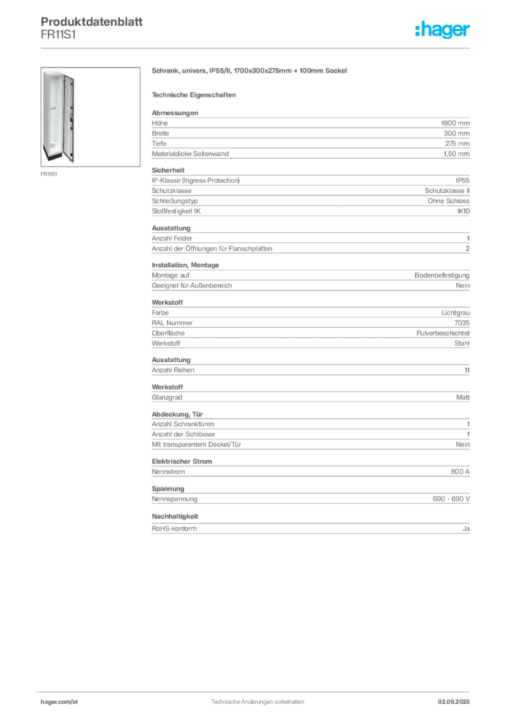 Bild Hager Produktdatenblatt FR11S1 | Hager Deutschland