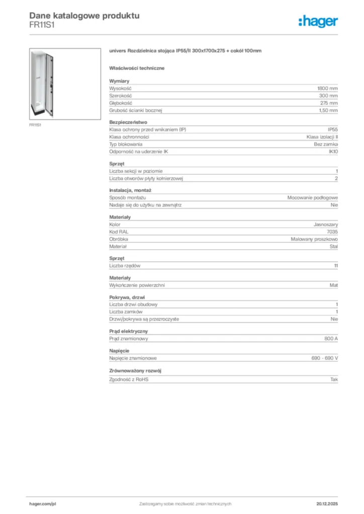 Zdjęcie Hager Karta katalogowa FR11S1 | Hager Polska