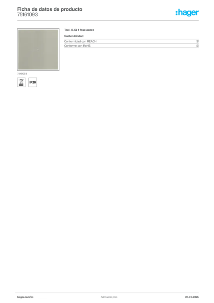 Imagen Hager Ficha de datos de producto 75161093 | Hager España