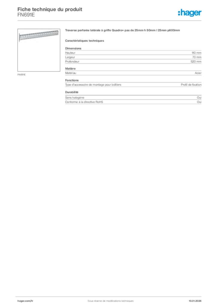 Image Hager Fiche technique du produit FN691E | Hager France
