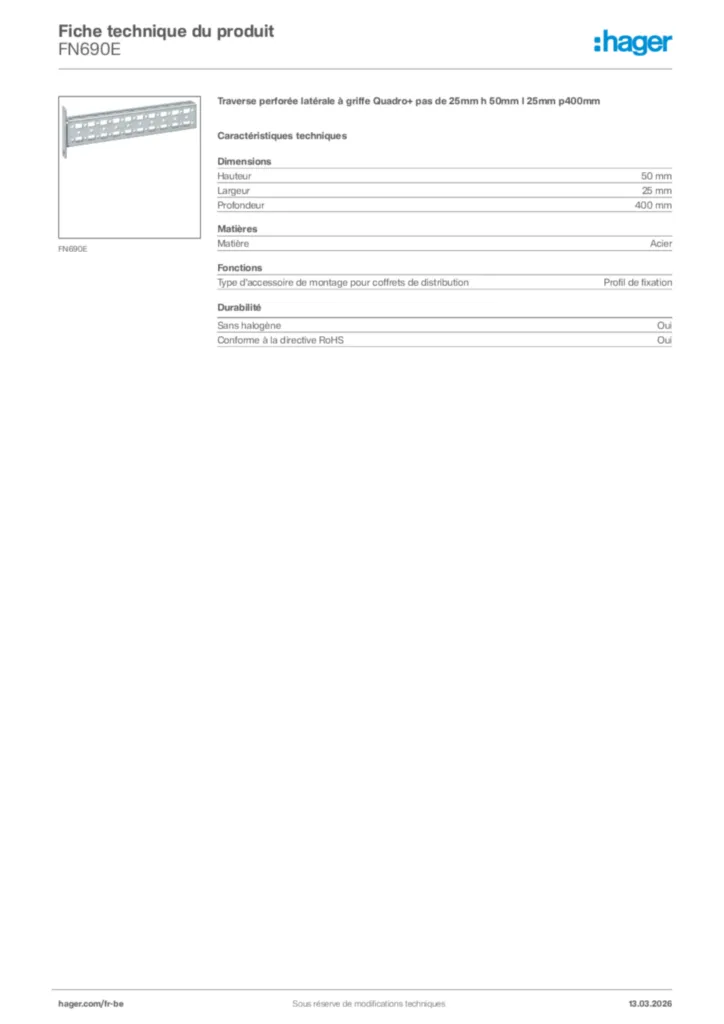 Image Hager Fiche technique du produit FN690E | Hager Belgique