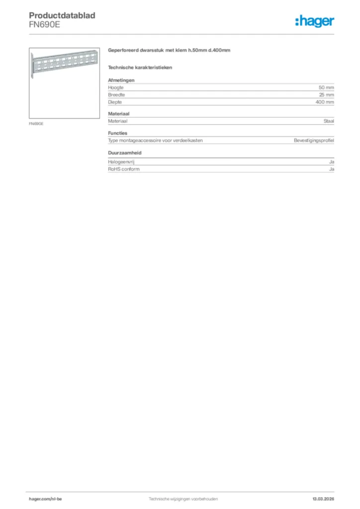 Afbeelding Hager Productdatablad FN690E | Hager Belgium