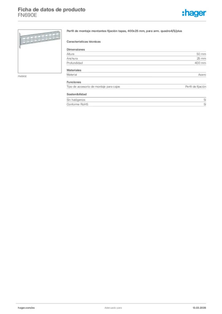 Imagen Hager Ficha de datos de producto FN690E | Hager España