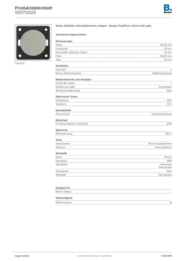 Bild Berker Produktdatenblatt 936712528 | Hager Deutschland