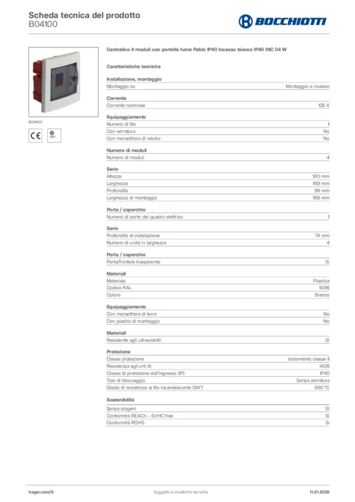 Immagine Bocchiotti Scheda tecnica del prodotto B04100 | Hager Italia