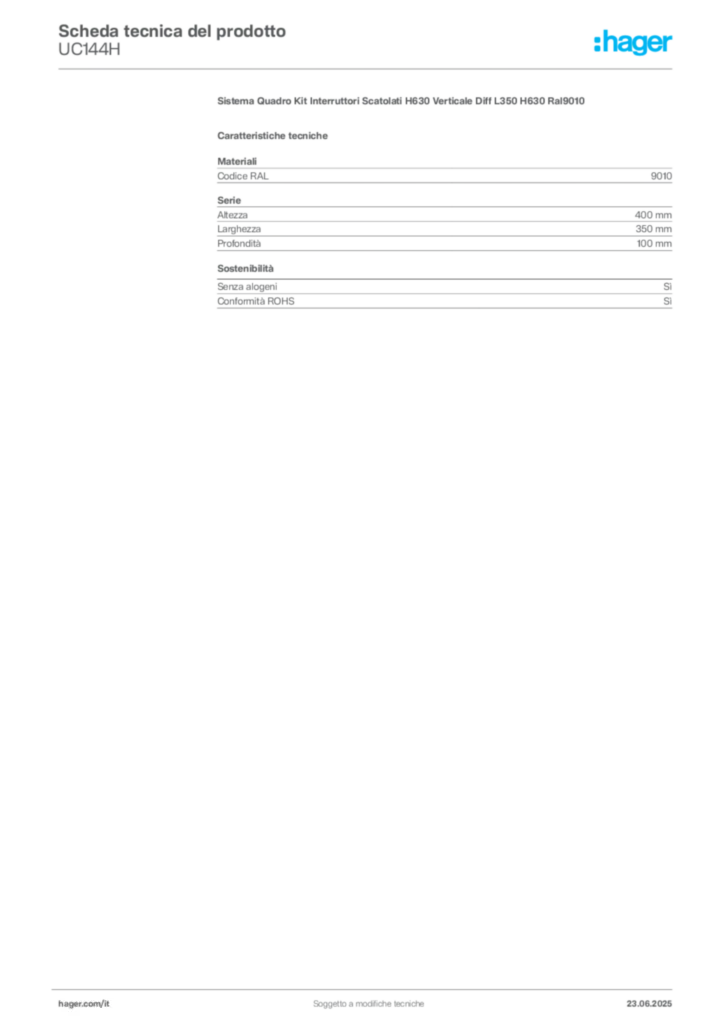 Immagine Hager Scheda tecnica del prodotto UC144H | Hager Italia