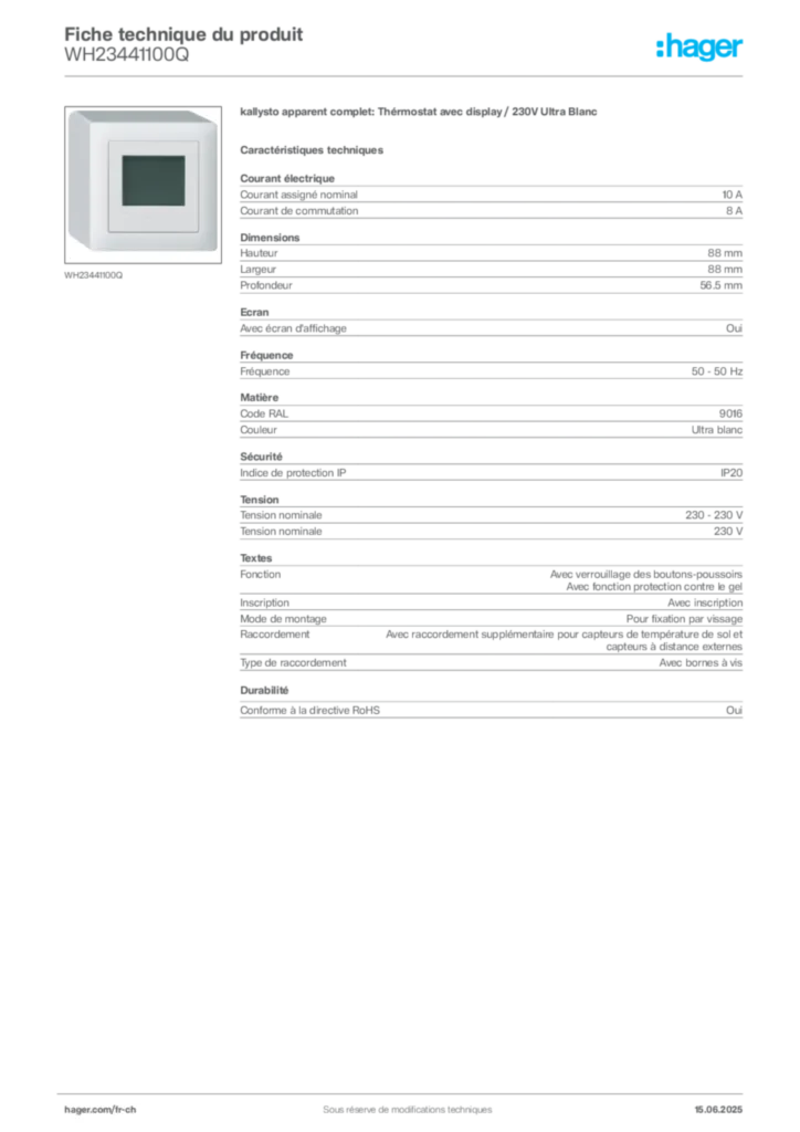 Image Hager Fiche technique du produit WH23441100Q | Hager Suisse