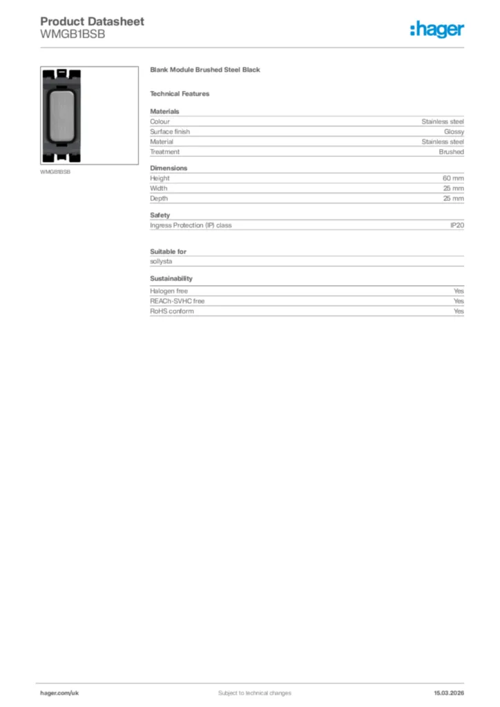 Image Hager Product data sheet WMGB1BSB  | Hager