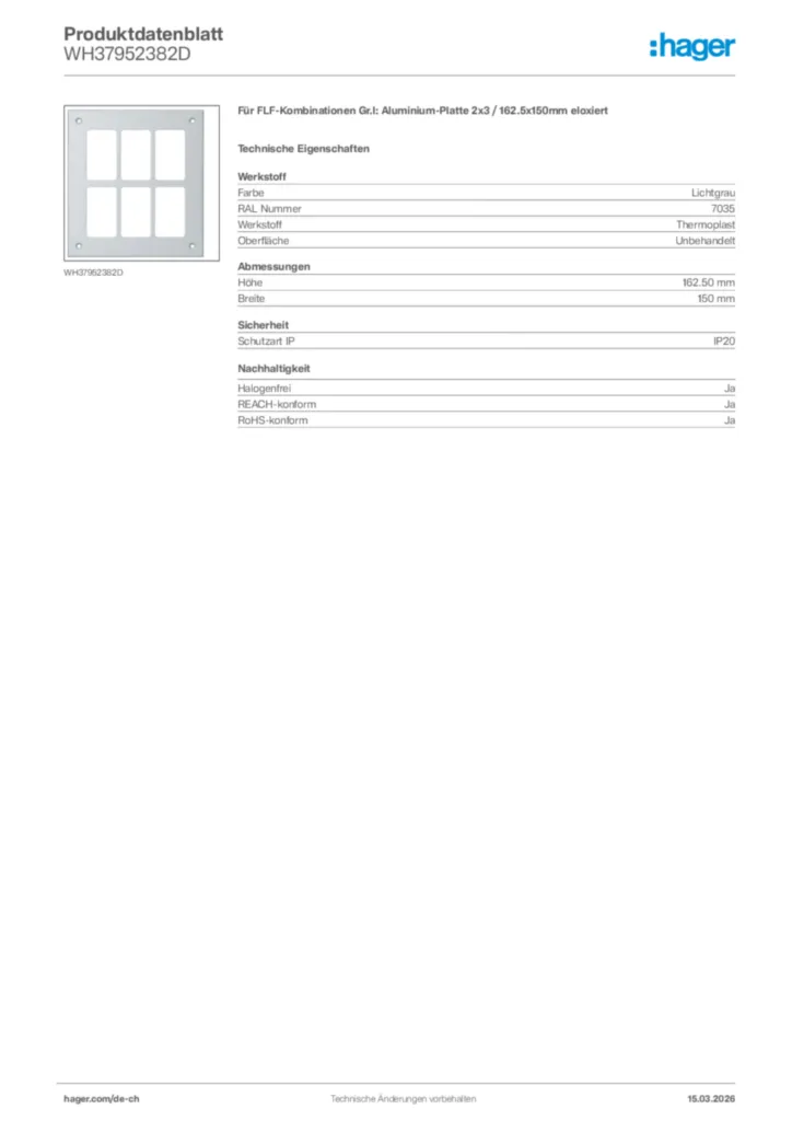 Bild Hager Produktdatenblatt WH37952382D | Hager Schweiz