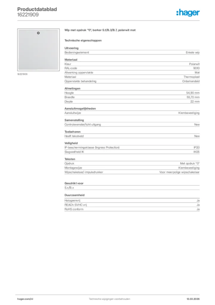 Afbeelding Hager Productdatablad 16221909 | Hager Nederland