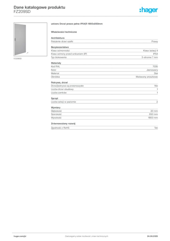 Zdjęcie Hager Karta katalogowa FZ209SD | Hager Polska