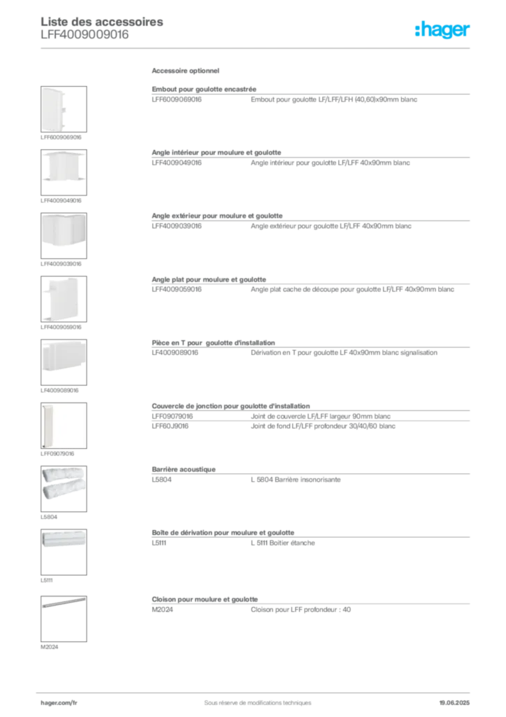 Image Hager Fiche technique du produit LFF4009009016 | Hager France