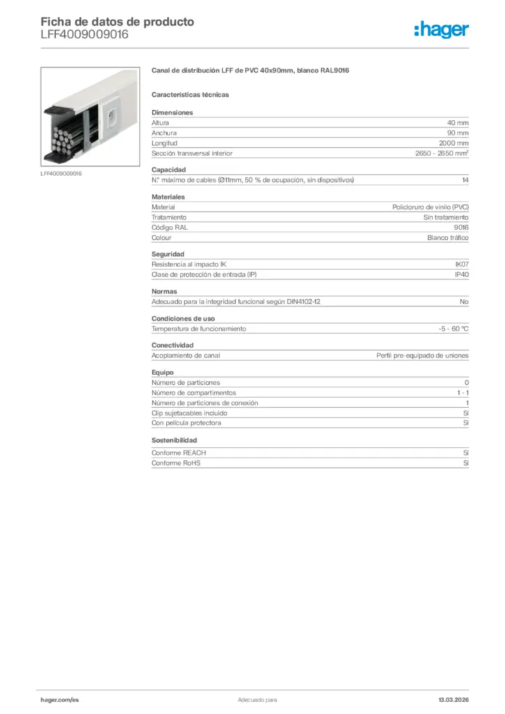 Imagen Hager Ficha de datos de producto LFF4009009016 | Hager España