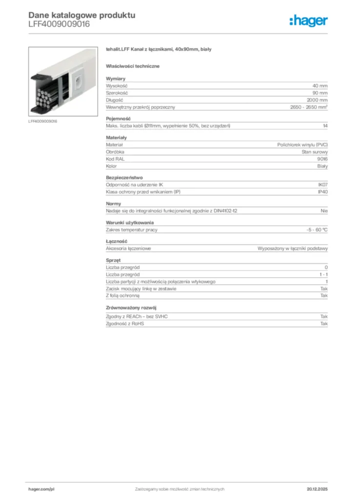 Zdjęcie Hager Karta katalogowa LFF4009009016 | Hager Polska