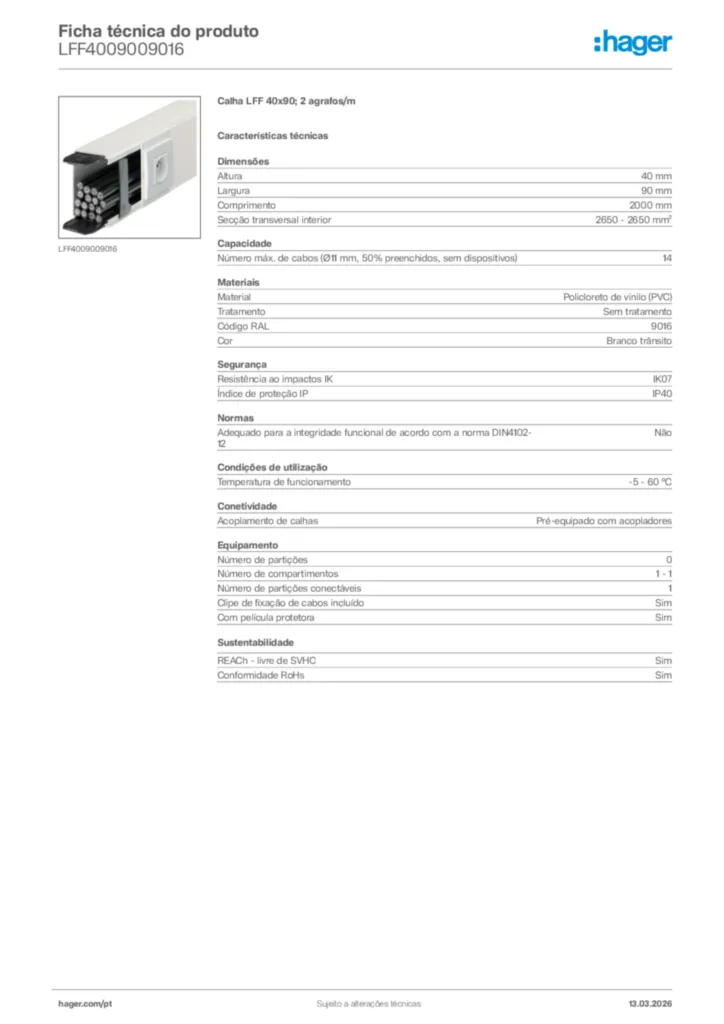 Imagem Hager Ficha técnica do produto LFF4009009016 | Hager Portugal