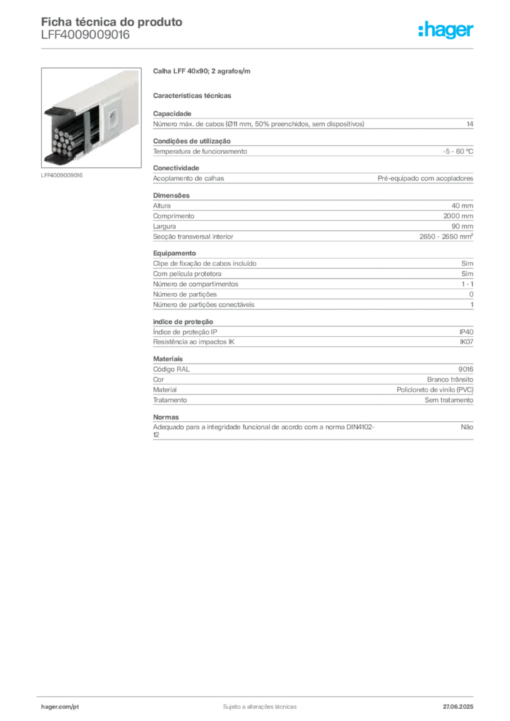 Imagem Hager Ficha técnica do produto LFF4009009016 | Hager Portugal