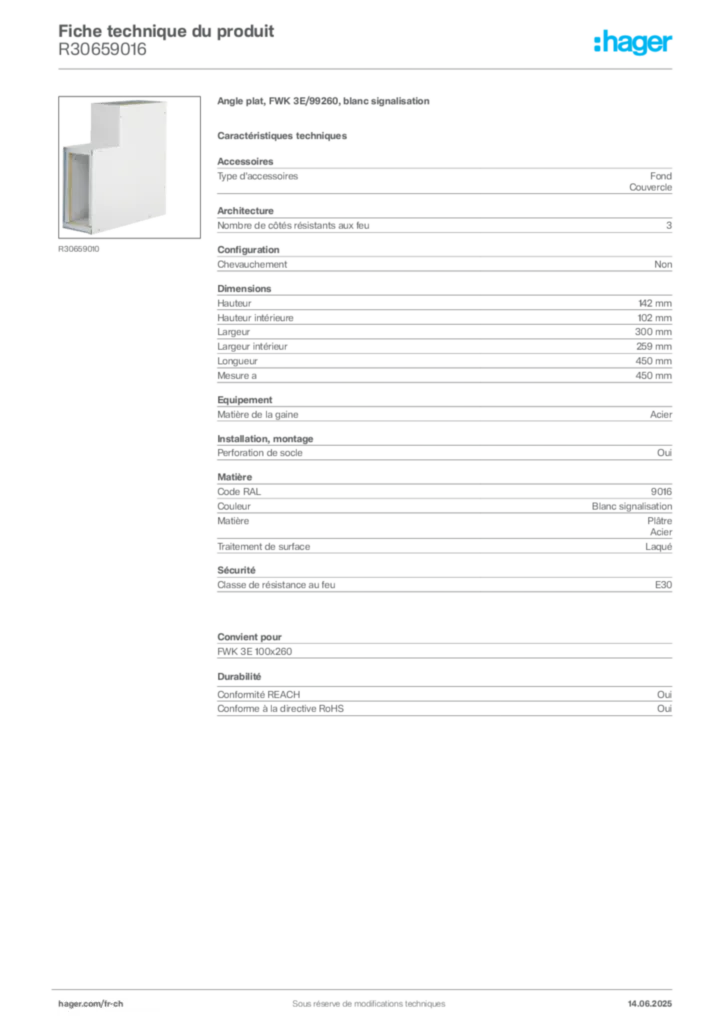 Image Hager Fiche technique du produit R30659016 | Hager Suisse