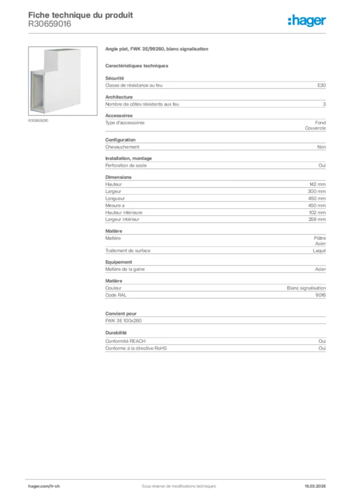 Image Hager Fiche technique du produit R30659016 | Hager Suisse