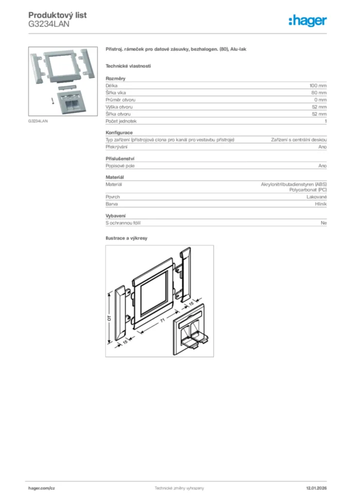 Obrázek Hager Product data sheet G3234LAN | Hager