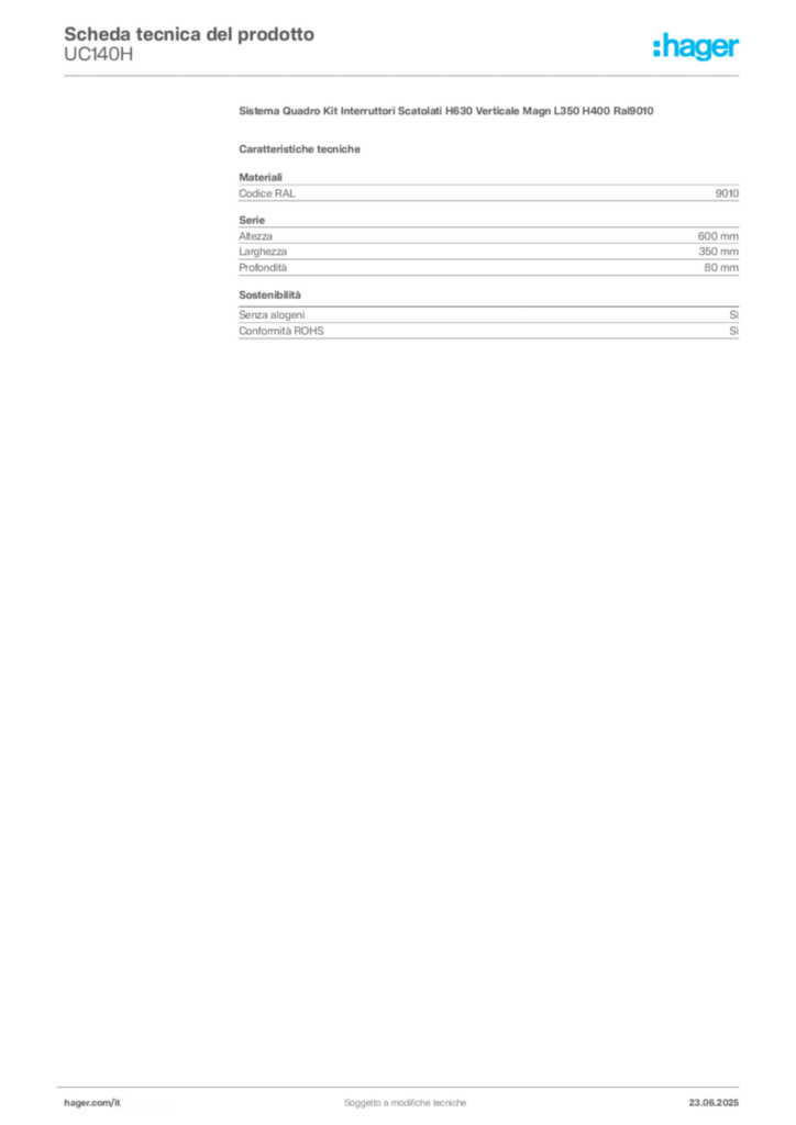 Immagine Hager Scheda tecnica del prodotto UC140H | Hager Italia