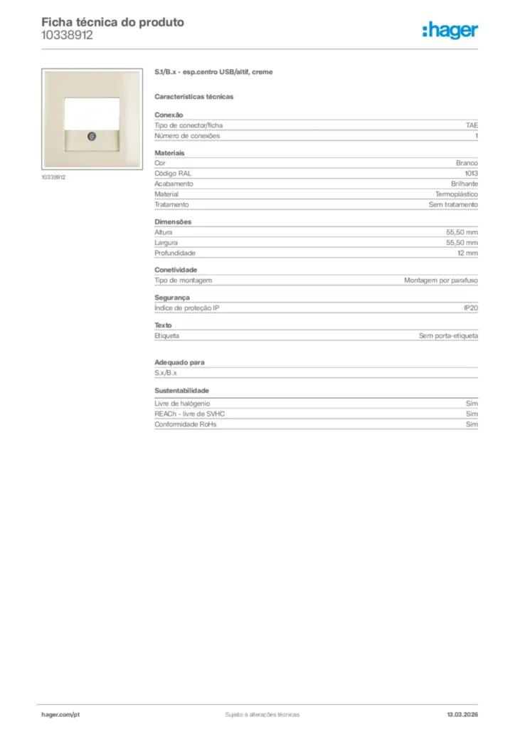 Imagem Hager Ficha técnica do produto 10338912 | Hager Portugal