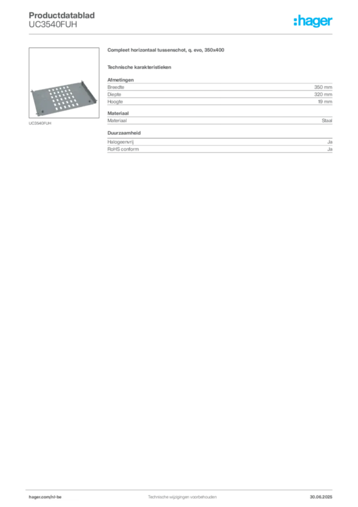 Afbeelding Hager Productdatablad UC3540FUH | Hager Belgium