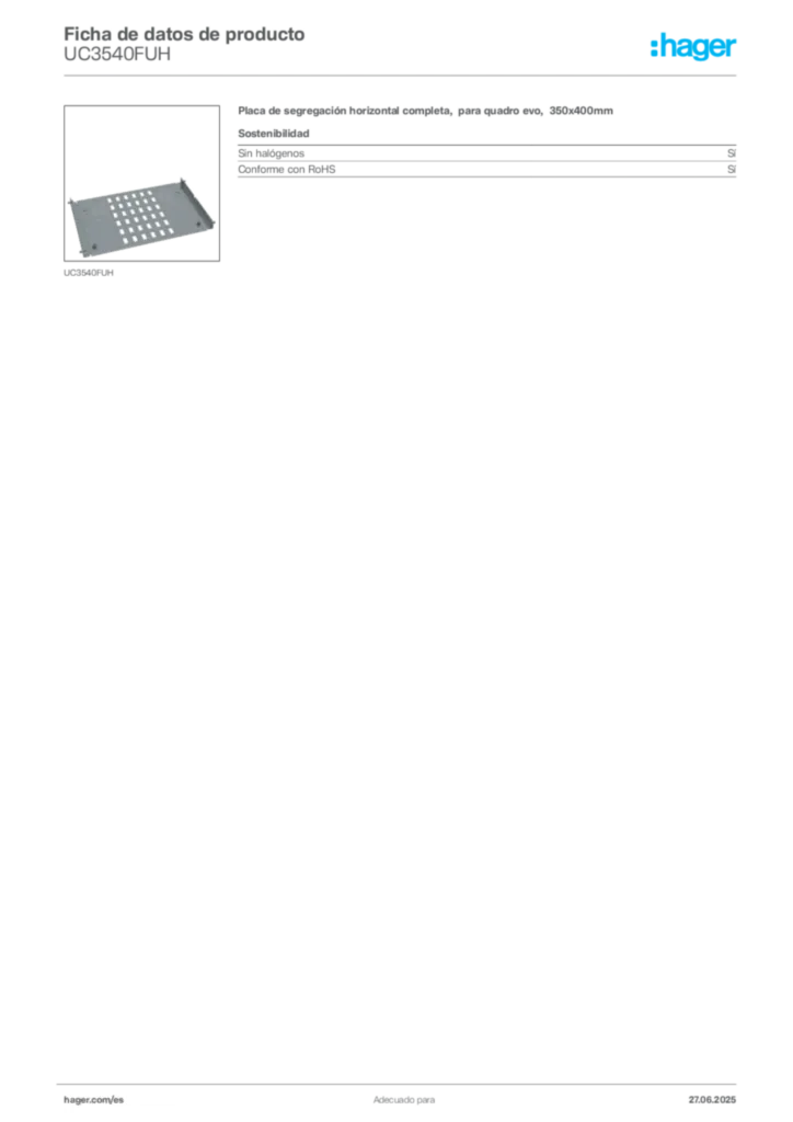 Imagen Hager Ficha de datos de producto UC3540FUH | Hager España
