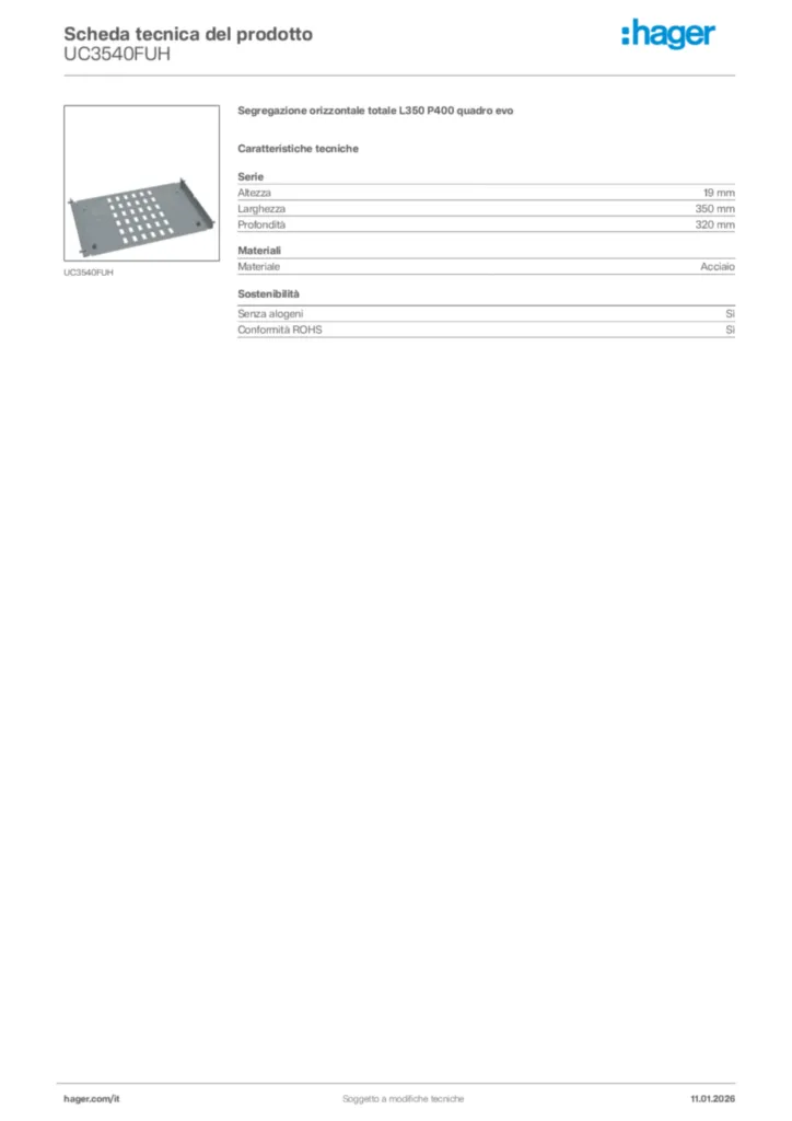 Immagine Hager Scheda tecnica del prodotto UC3540FUH | Hager Italia