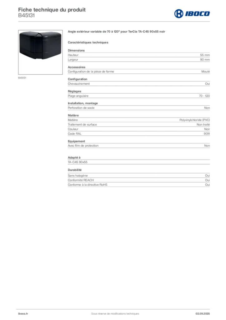 Image Iboco Fiche technique du produit B45131 | Hager France