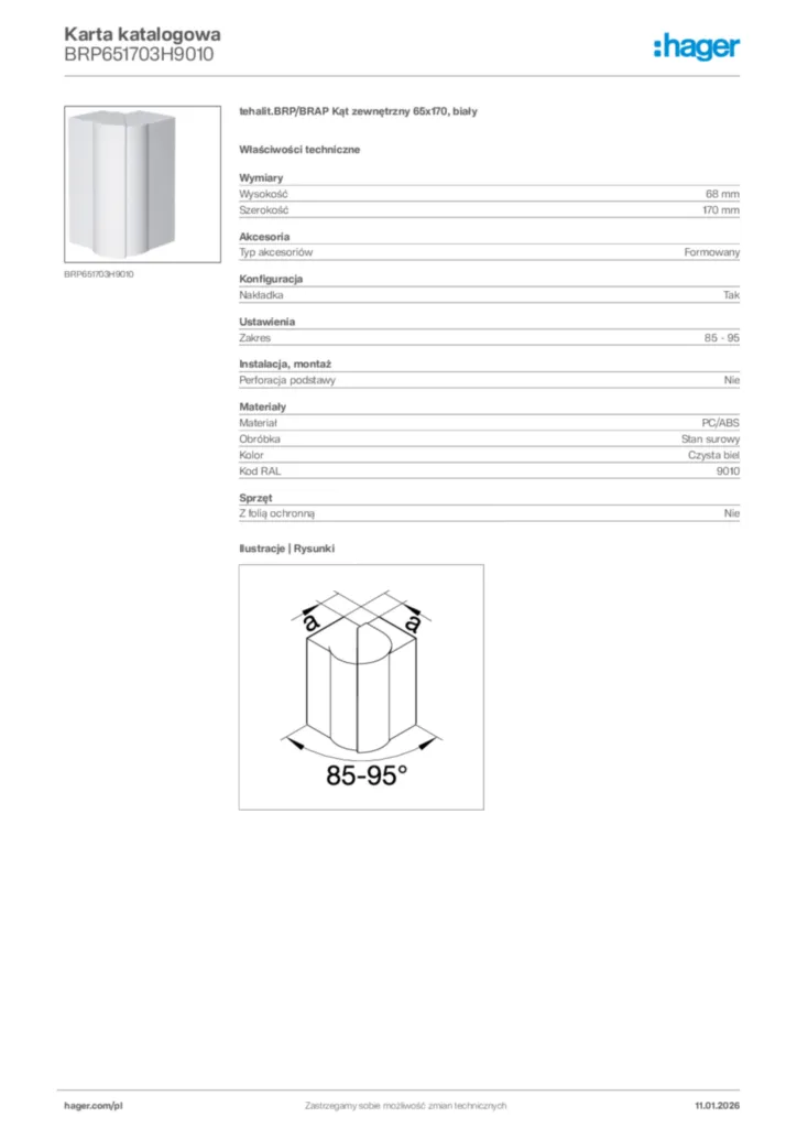 Zdjęcie Hager Karta katalogowa BRP651703H9010 | Hager Polska