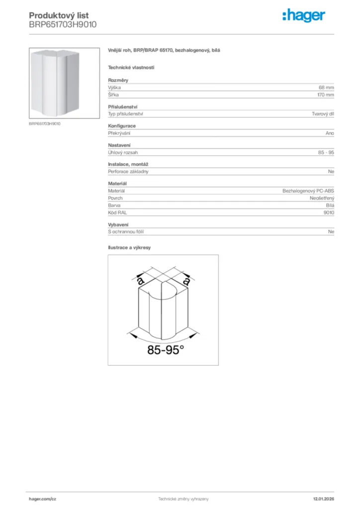 Obrázek Hager Product data sheet BRP651703H9010 | Hager