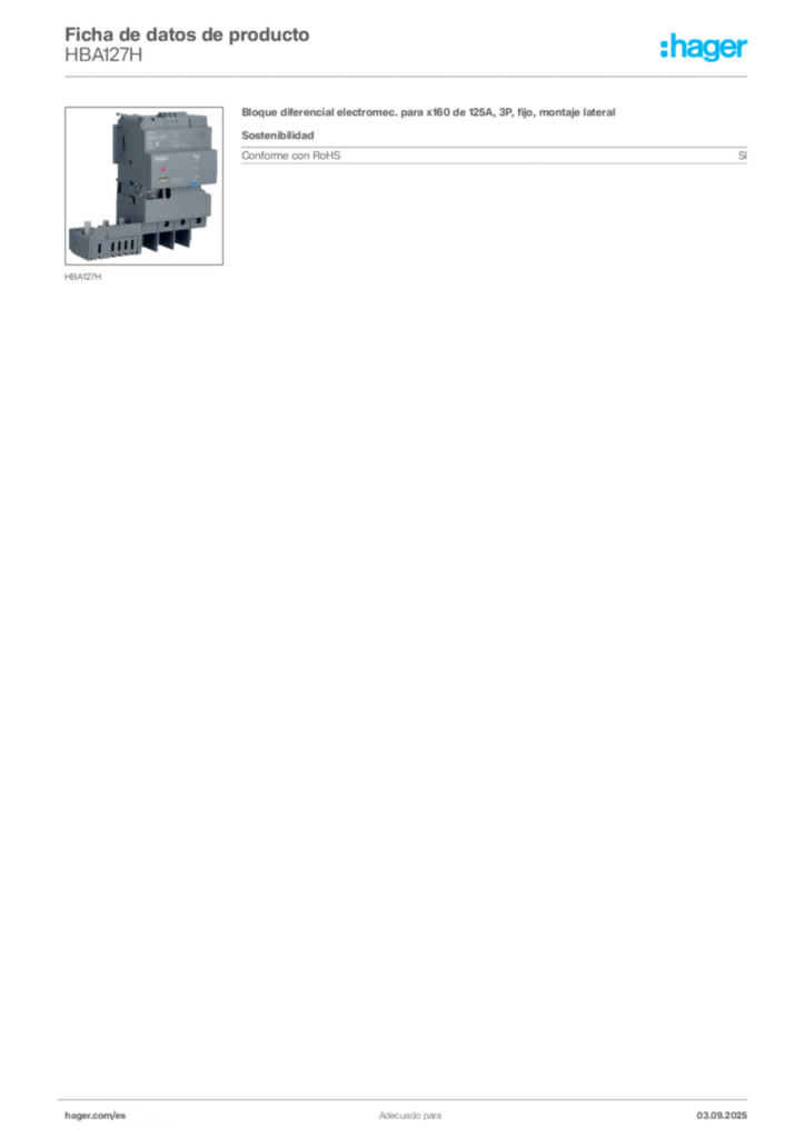 Imagen Hager Ficha de datos de producto HBA127H | Hager España